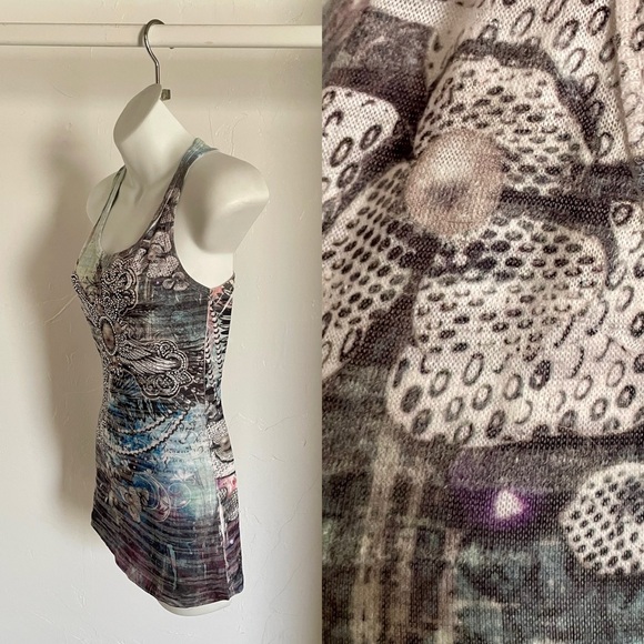 VINTAGE Y2K Sublimation PEARLS and RHINESTONES Tank TOP S/M - Picture 11 of 11